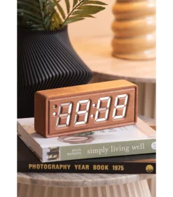 Discount Wekker Solid Wood Engraved - Donkerhout - 20x4.5x8cm Klokken