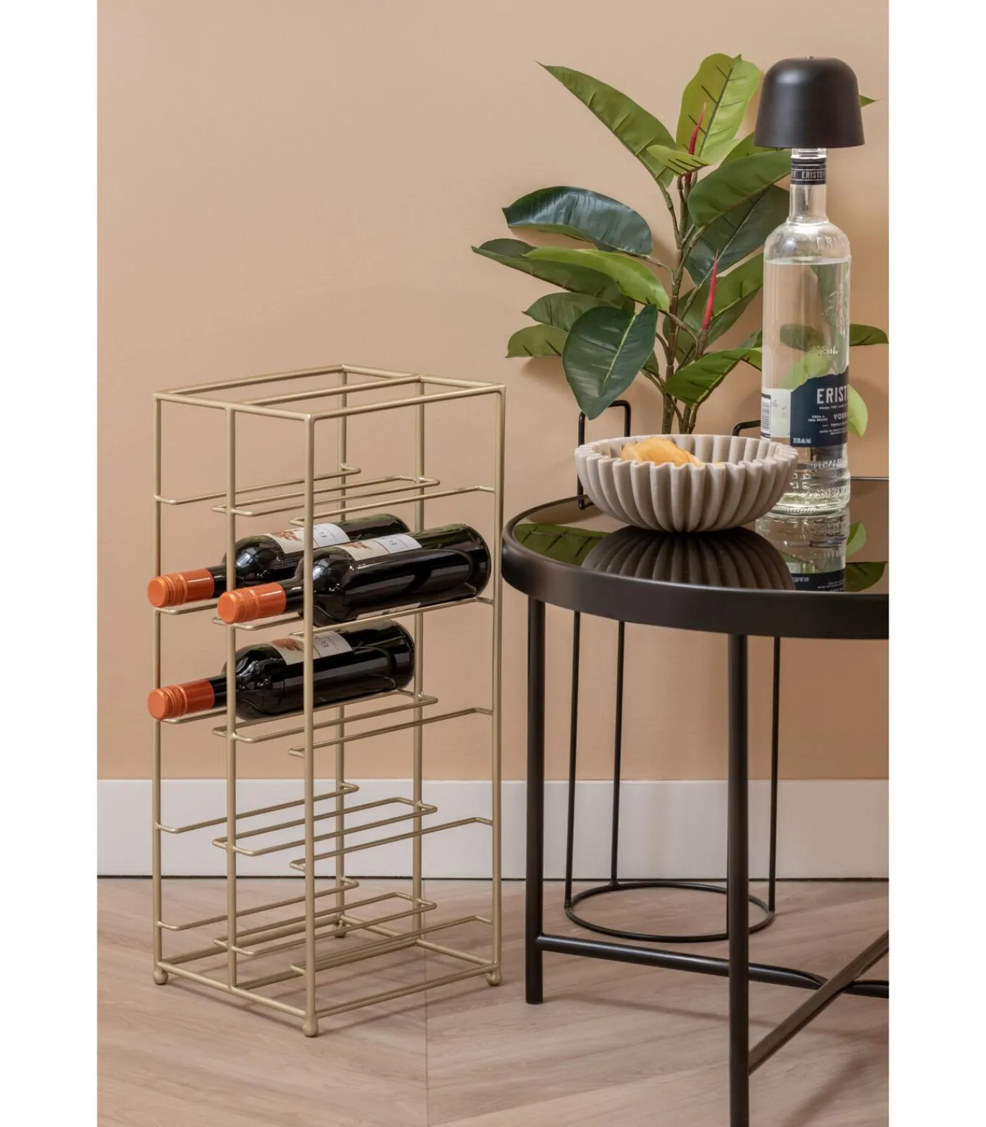 New Wijnrek Dual Floor - Goud geschilderd - 25x22.5x57cm Keukenaccessoires