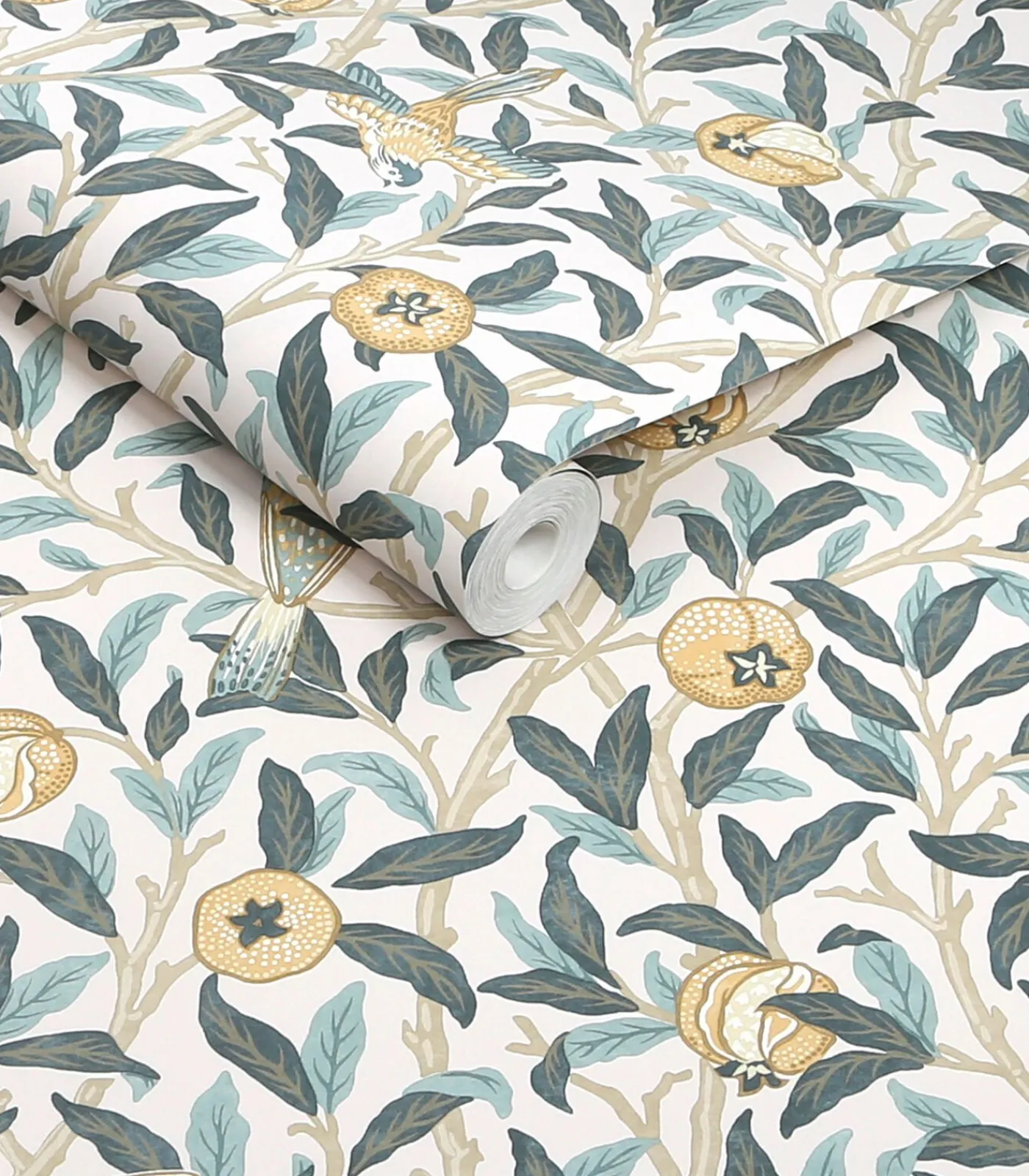 New Vliesbehang - Bird & Pomegranate Cloudy Blues - 1000x52 Wanddecoratie