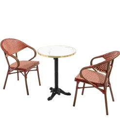 Discount Witte marmeren terrastafel van 60 cm en 2 rode stoelen Tuinmeubelen