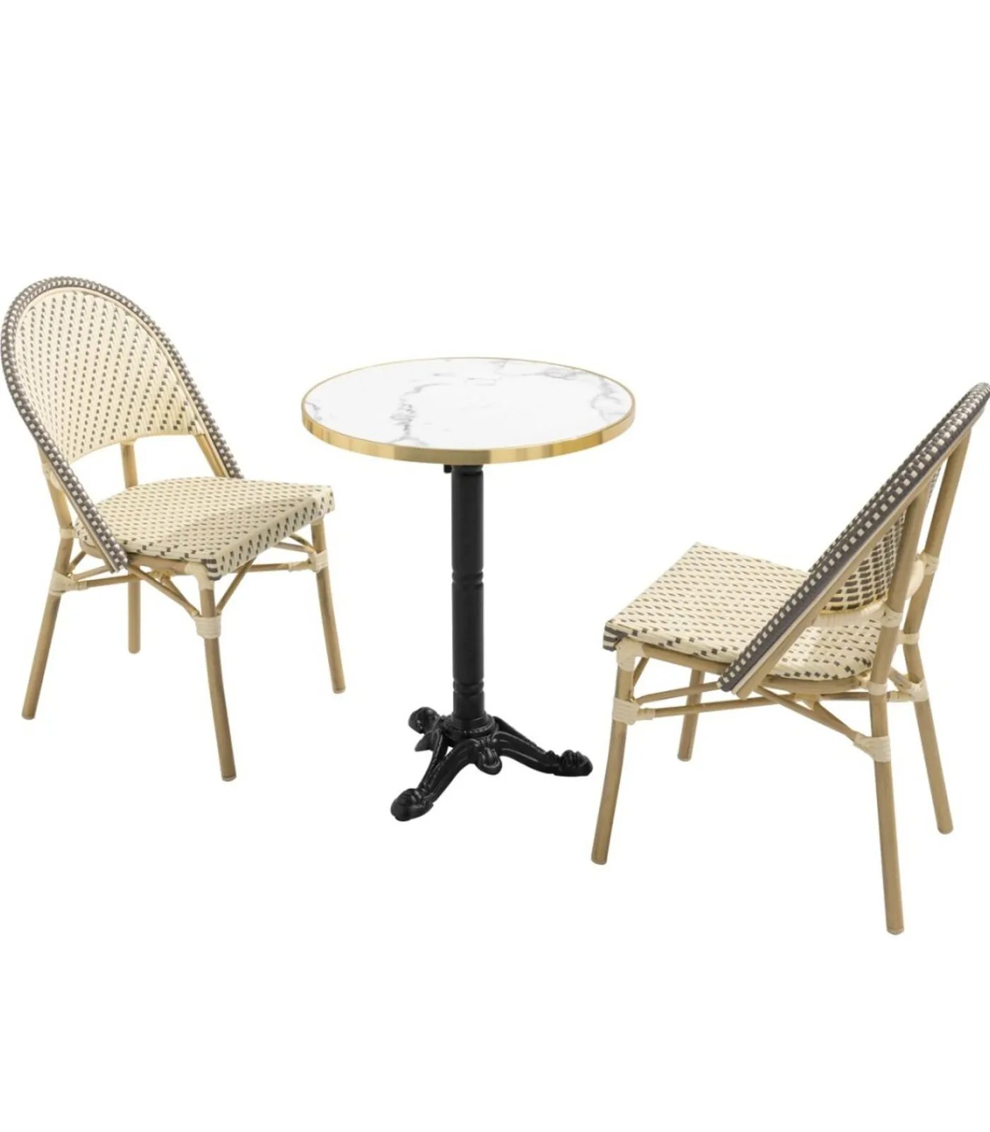 Witte marmeren terrastafel van 60 cm en 2 grijze stoelen Tuinmeubelen