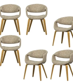 New Yossi Eetkamerstoelen Met Houten Naturel Poot - Zand - Set van 6 Stoelen