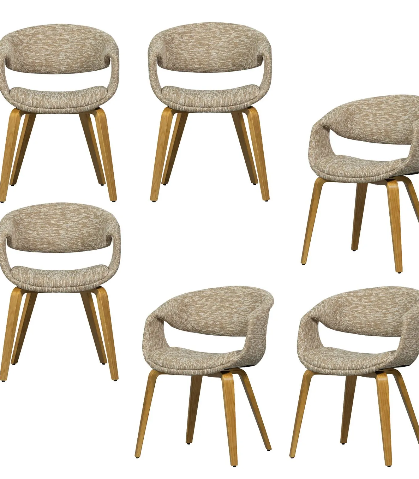 New Yossi Eetkamerstoelen Met Houten Naturel Poot - Zand - Set van 6 Stoelen