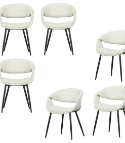 Online Yossi Eetkamerstoelen Metalen Zwarte Poot - Naturel - Set van 6 Stoelen