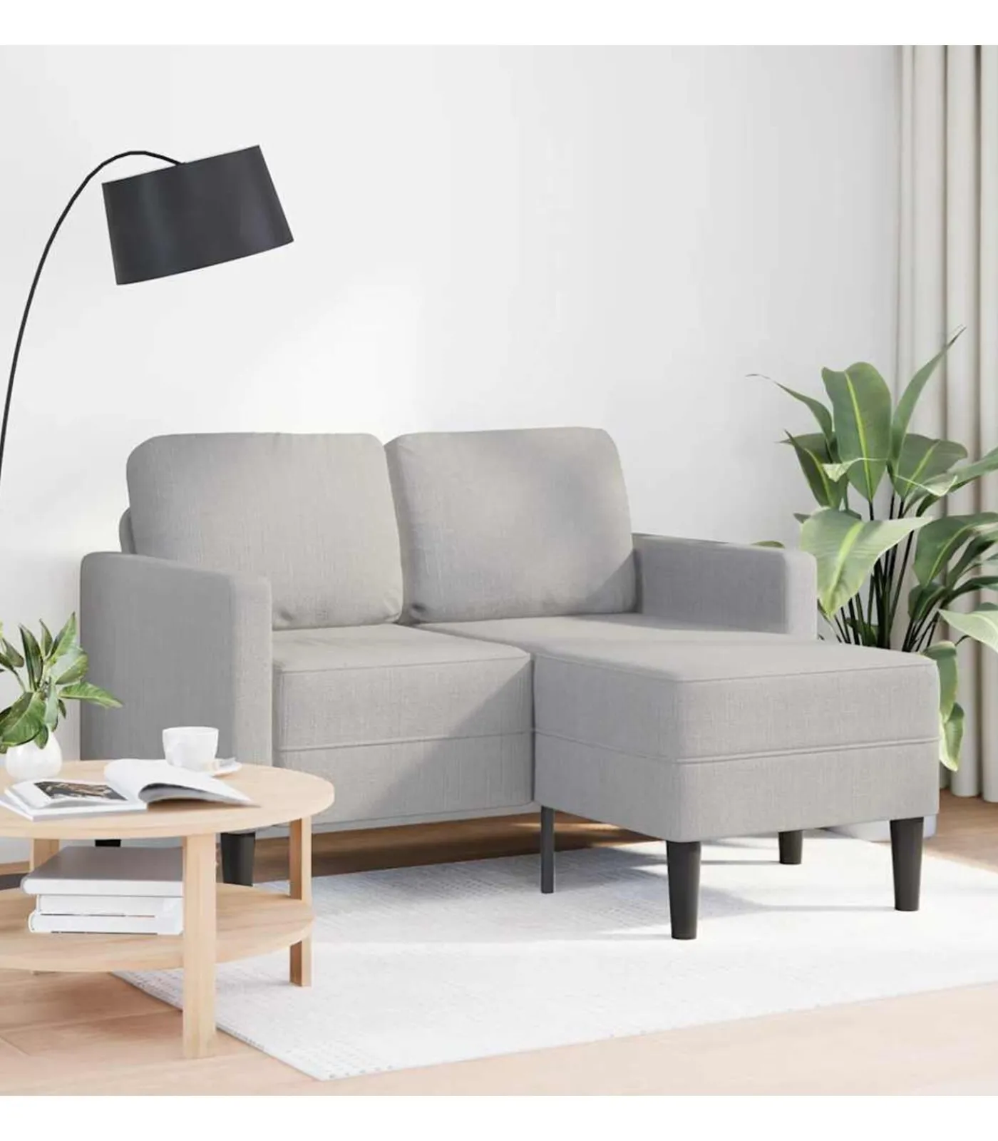 New 2-zitsbank met chaise L-vormige wolk 125 cm stof grijs Zetels