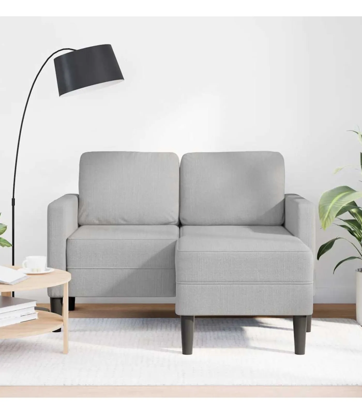 New 2-zitsbank met chaise L-vormige wolk 125 cm stof grijs Zetels