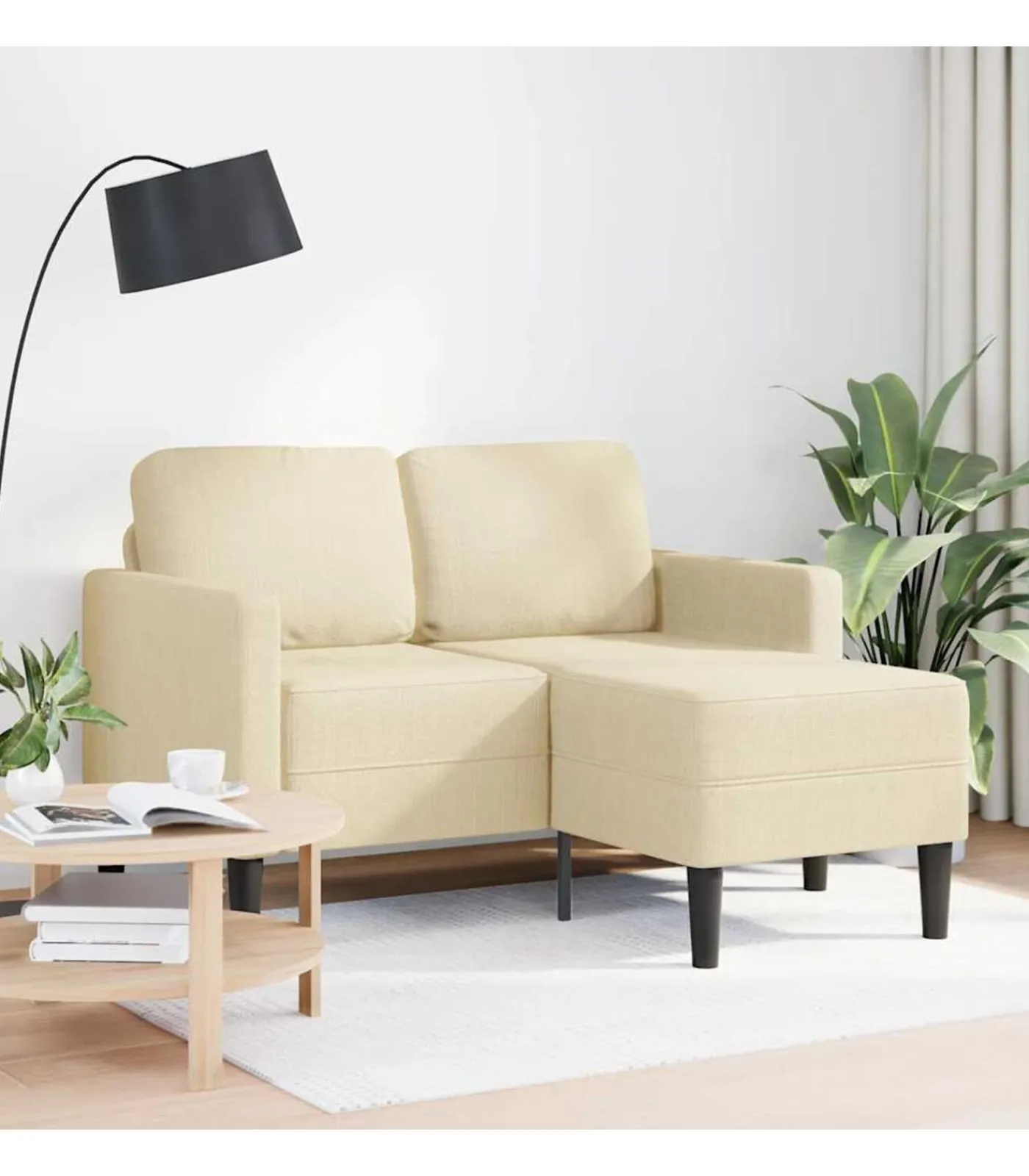 Best 2-zitsbank met ligstoel L-vormig crèmekleurig stof 125 cm Zetels