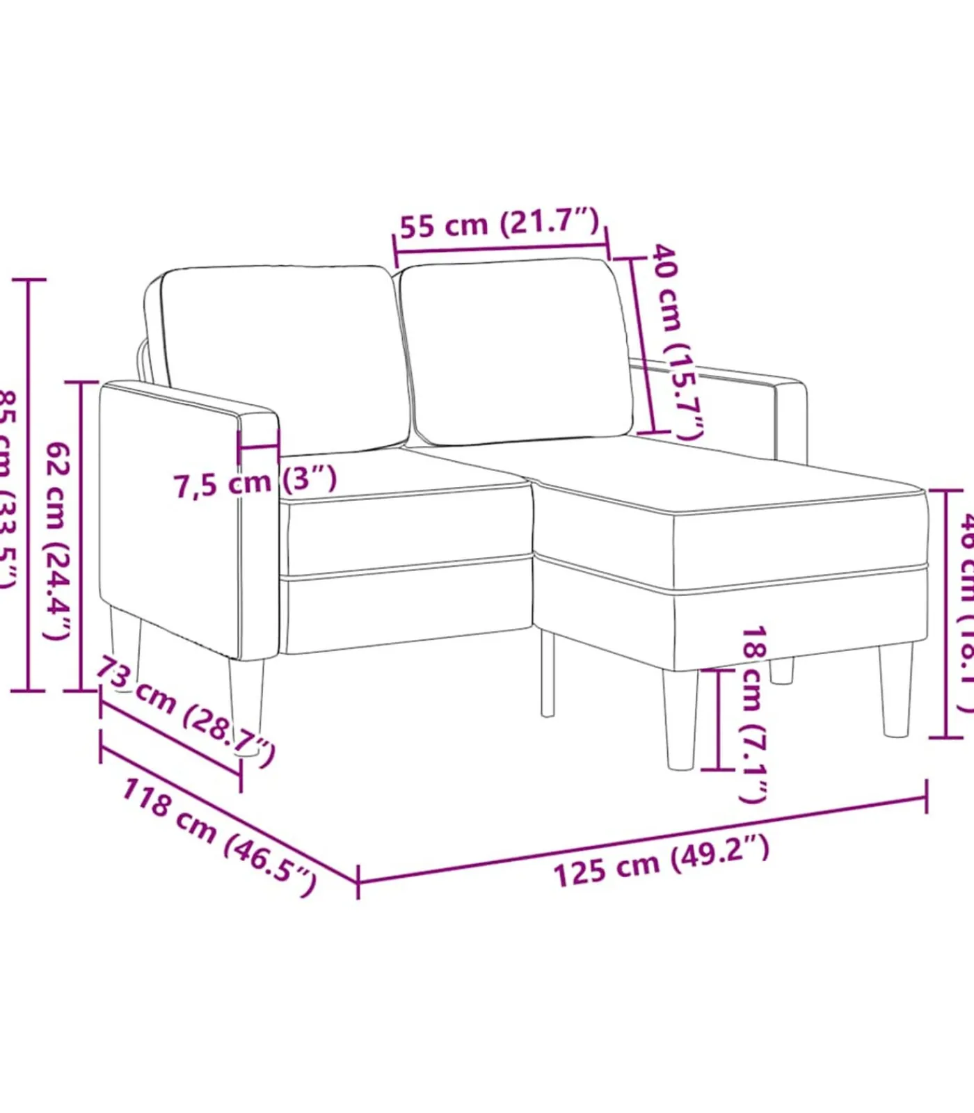 Best 2-zitsbank met ligstoel L-vormig crèmekleurig stof 125 cm Zetels