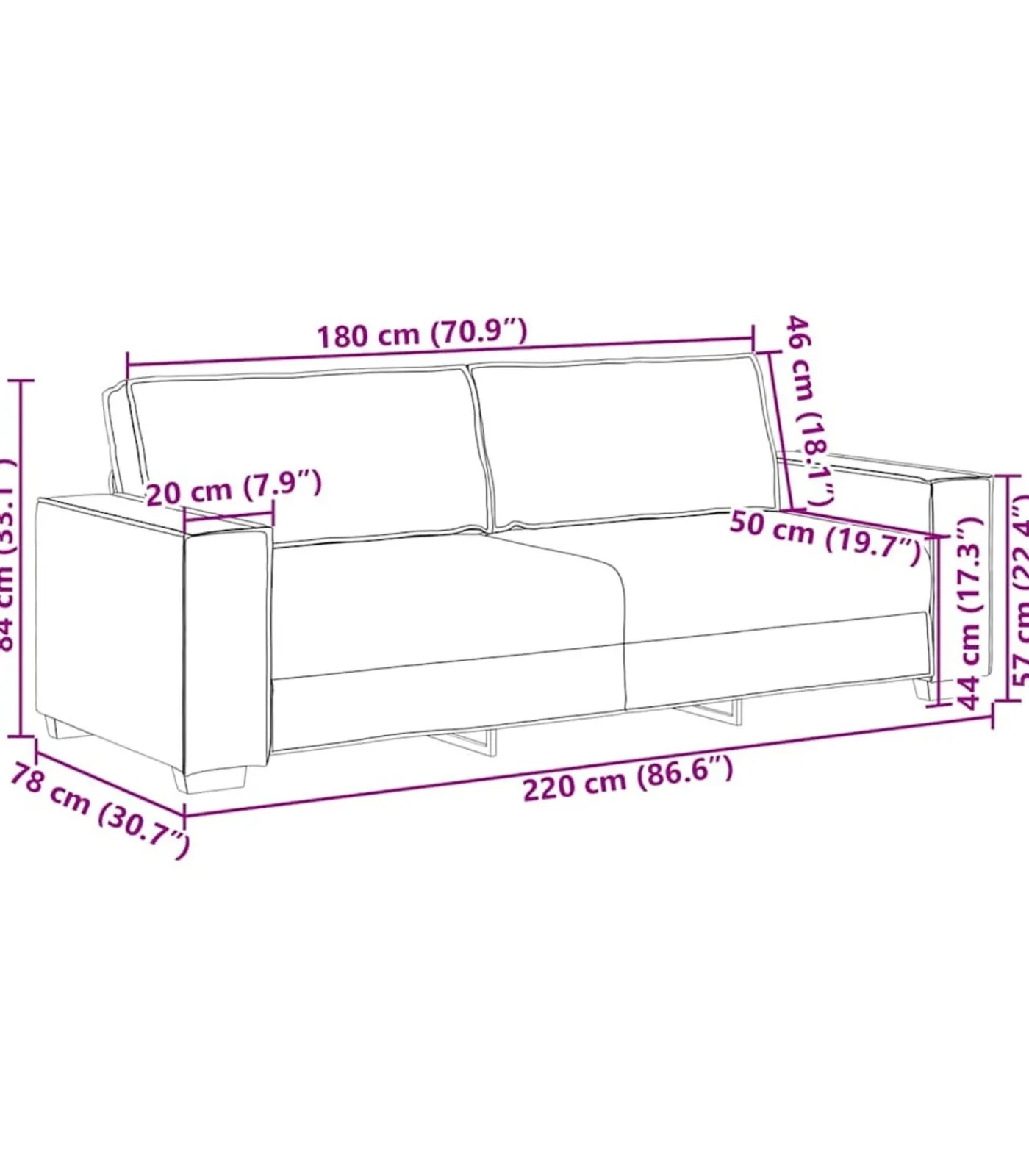 Outlet 3-zitsbank Wijnrood 180 cm Stof Zetels